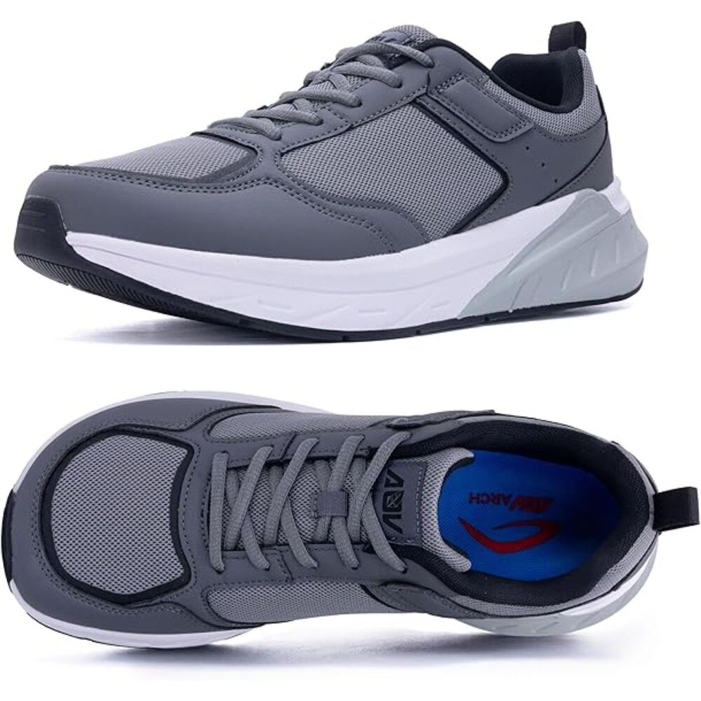 Men's Dark Gray Non Slip Rubber Sole Closed Toe Comfortable Wide Sneakers
